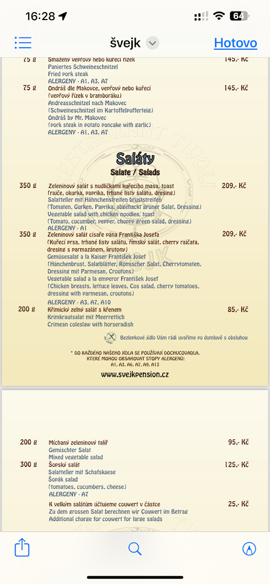 Menu Svejk Restaurant A Pension Tivoli-5