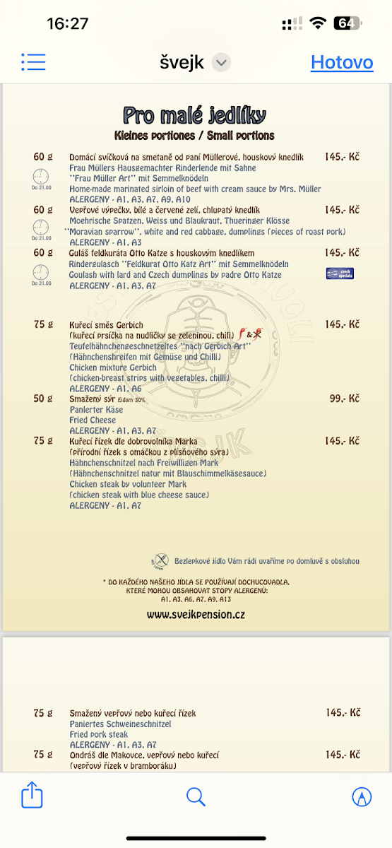 Menu Svejk Restaurant A Pension Tivoli-8